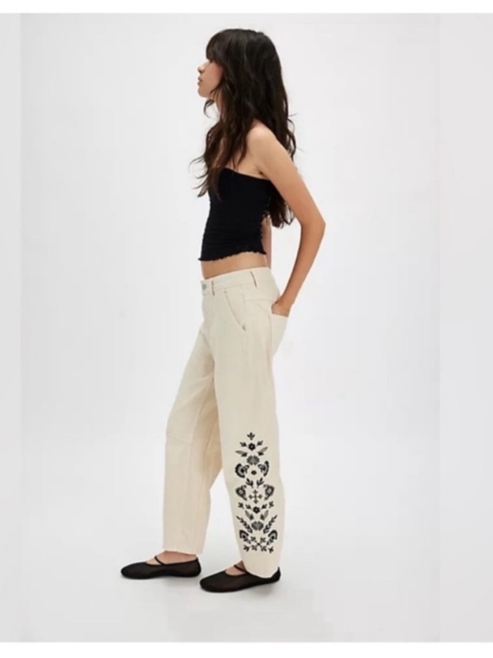 NWT Driftwood Barbara Nordic Floral Embroidered Barrel Leg Jeans Women's W31 L27 - Picture 12 of 12